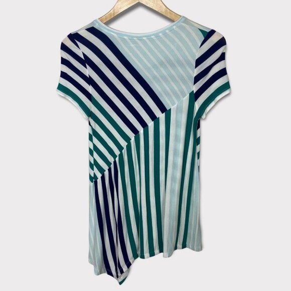 Anthropologie Striped Asymmetric Hem Short Sleeve Top‎ Size Small T-Shirt Blouse - Picture 4 of 12